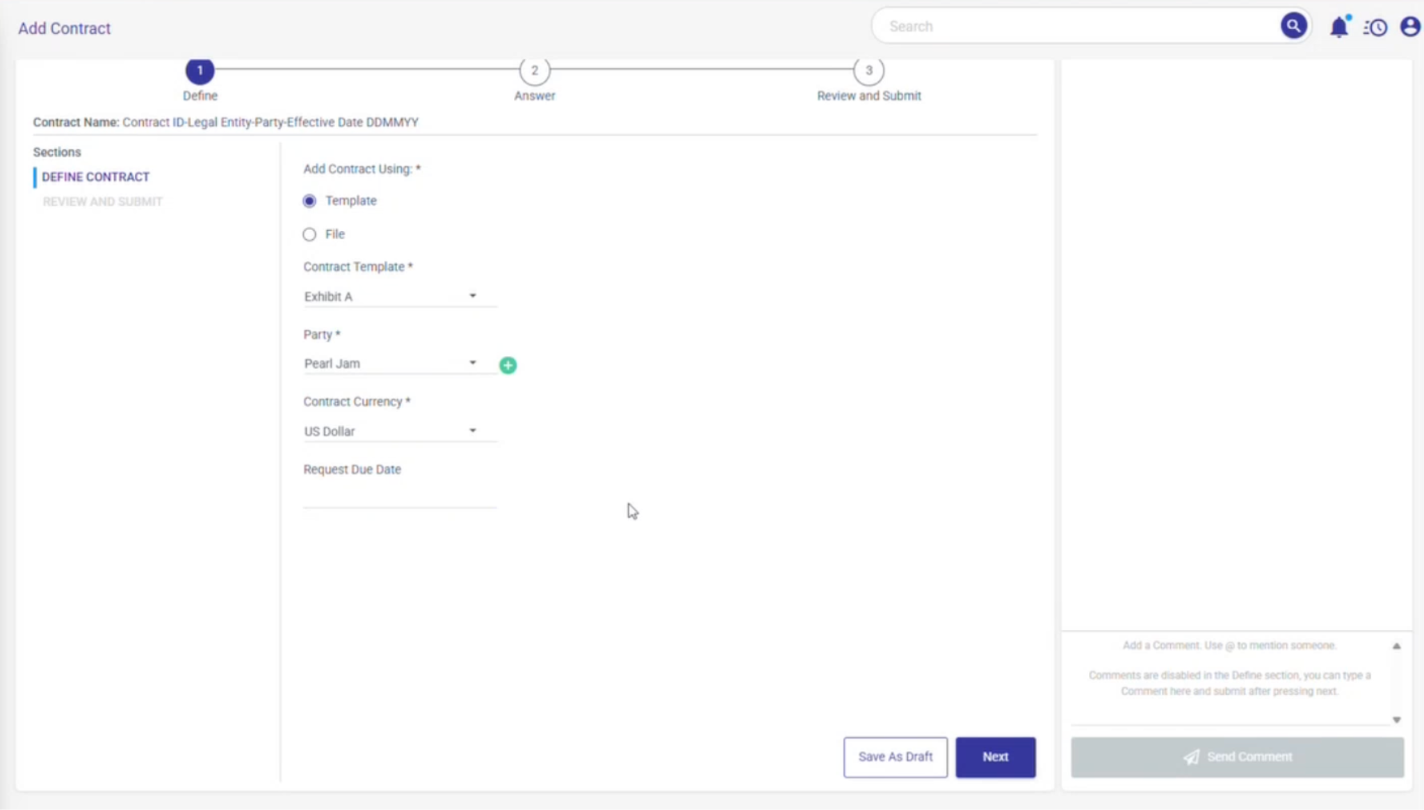Shortened Define Contract page in Add Contract