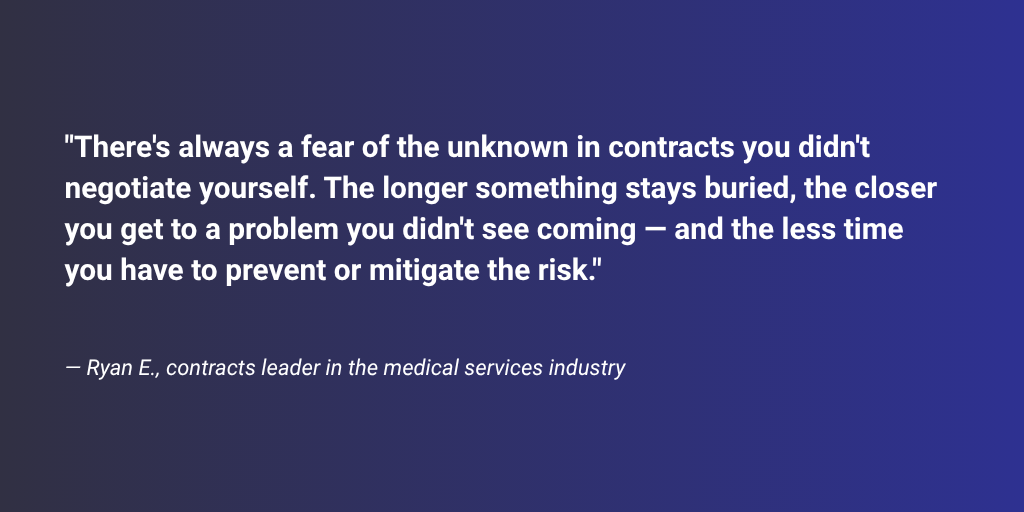 “There’s always a fear of the unknown in contracts you didn’t negotiate yourself.” — Ryan E., contracts leader in the medical services industry