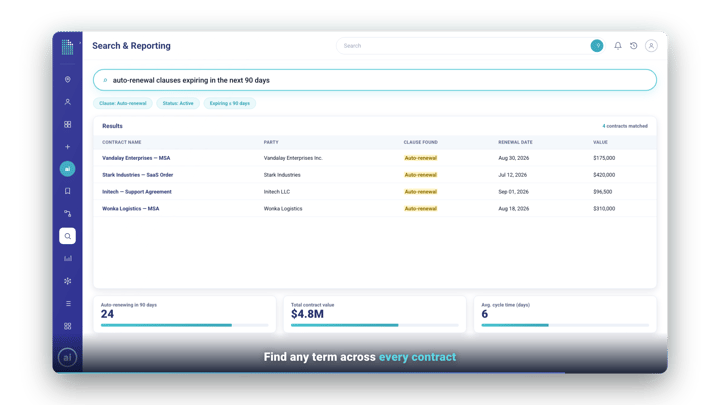 Contract search and reporting across the repository